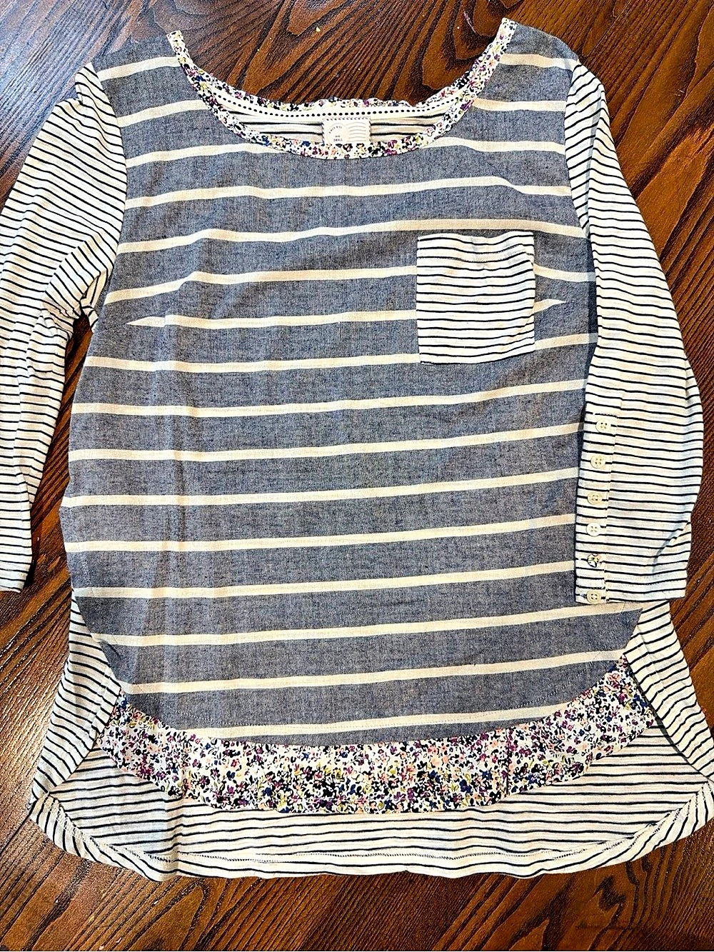Anthropologie 9-H15 STCL Striped Floral Ruffle Tunic Top Size S